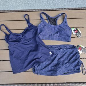 TYR Women's Navy Twisted Tank & Lapped  Racerback W/Della Skort Sz M NEW Sample